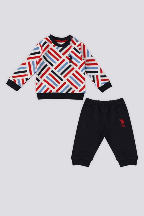 U.S. Polo Assn., Set de bluza de trening cu model si pantaloni de trening, Rosu/Alb/Albastru ultramarin, 74-80 CM