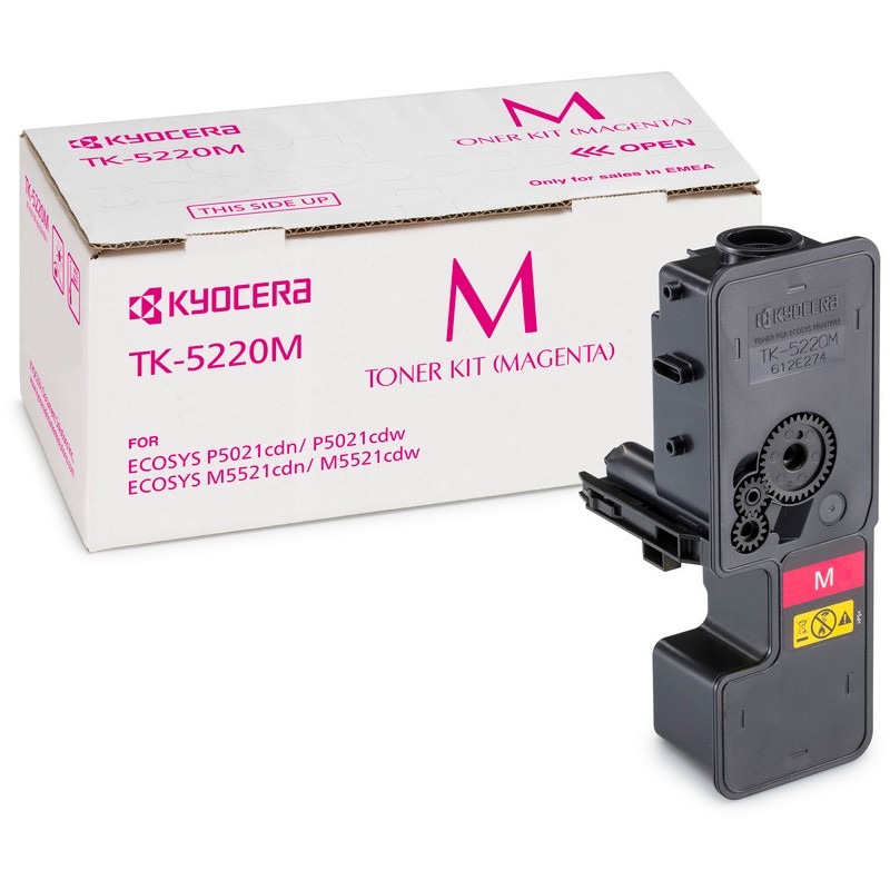 Toner original TK-5220M Magenta, 1200 pagini, pentru imprimante Kyocera Ecosys M5521cdw, Kyocera Ecosys M5521cdn, Kyocera Ecosys P5021cdw, Kyocera Ecosys P5021cdn