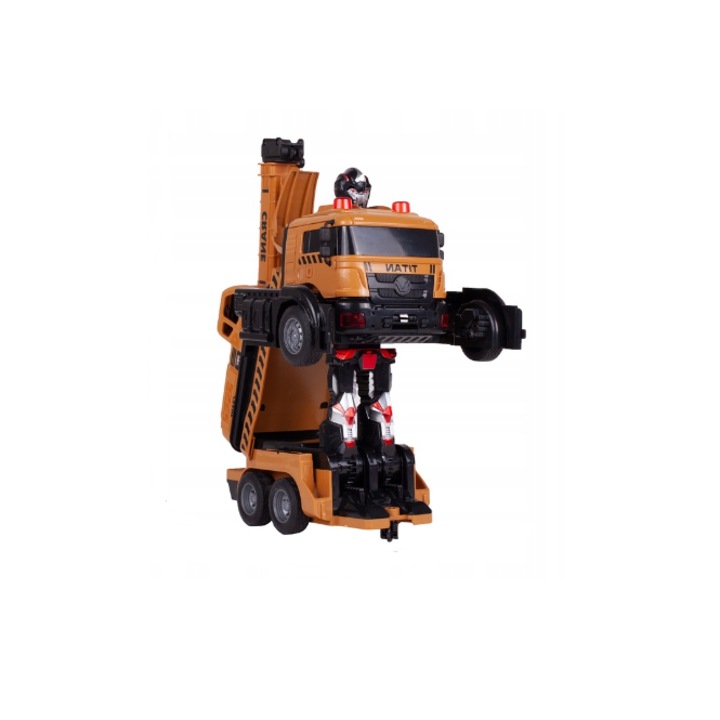 Masinuta Transformers Controlat de la Distanta cu Telecomanda, 29 cm, Robot de Jucarie, Macara Extensibila si Rotativa, Efecte Sonore si Luminoase, 25 x 10 x 22 cm