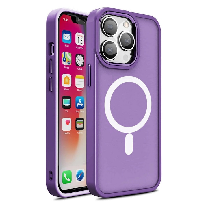 Брониран магнитен калъф MagSafe, съвместим с iPhone 15 Purple