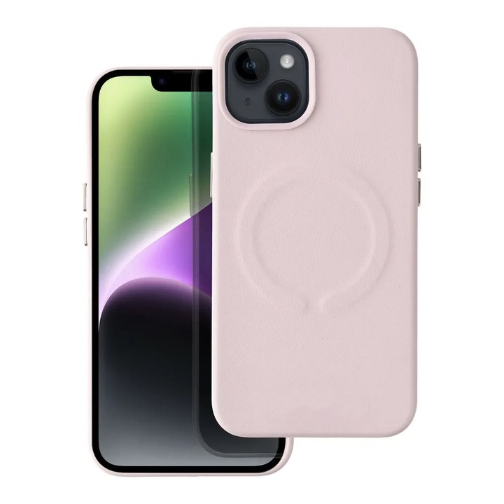 MagSafe védőburkolat Apple iPhone 15 Pro-hoz, Eco-Leather, Ultra Safe Camera, Alumínium gombok, Mikroszálas, Mag Cover, Optim Protection, Rózsaszín