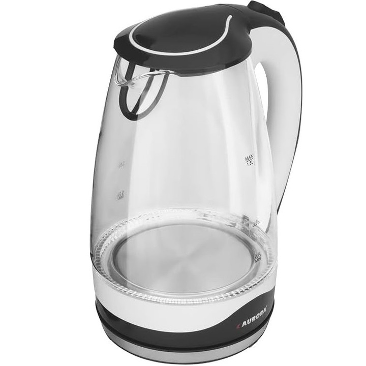 Чайник, Aurora, 1.7 L, 2200 W, автоматично изключване, неръждаема стомана и стъкло