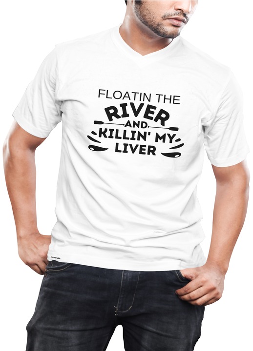 Tricou barbati, Motrix, V-neck - Floatin' the River and Killin' my Liver, Alb