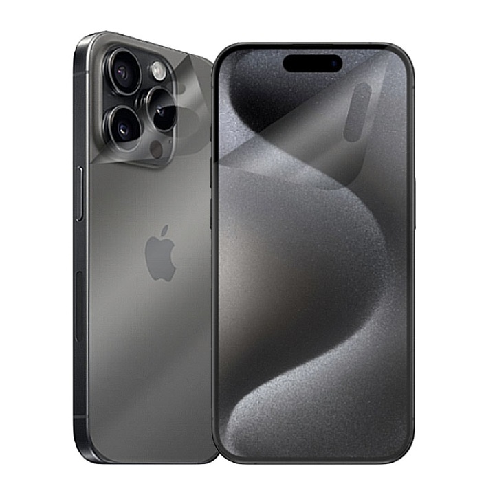 Set Folie Spate-Ecran Clear pentru Apple iPhone 12 Pro, Silicon Hydrogel Regenerabil, Flexible Hydro Crystal, Optim Solution, Full Glue, Instalare usoara, Transparent