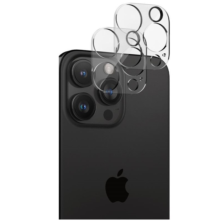 Set 2 folii sticla camera foto Spigen Optik compatibil cu iPhone 14 Pro / 14 Pro Max / 15 Pro / 15 Pro Max / 16 Pro / 16 Pro Max Crystal Clear