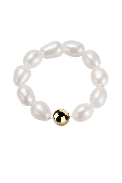 Inel din Argint 925 Sweet Pearl cu perle de cultura 3 x 5 mm si biluta aurie, masura ajustabila, aniversare, sarbatori, martisor