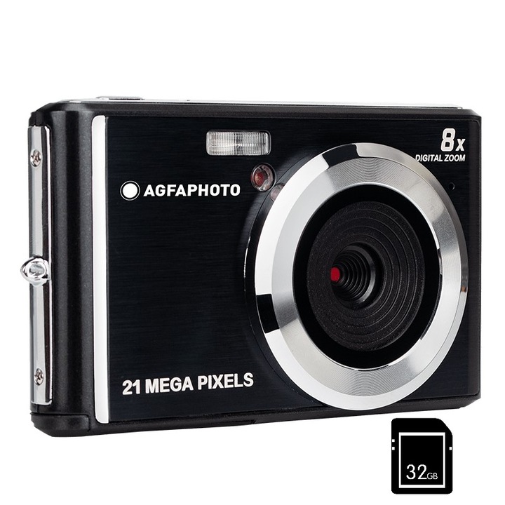 Pachet Camera foto compacta AgfaPhoto DC5200 21MP HD 720p Negru, si card 32 GB