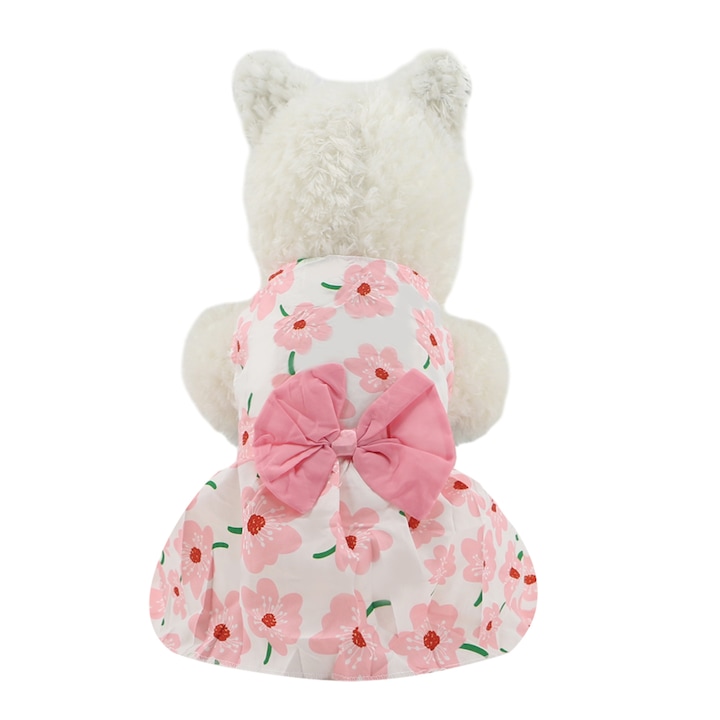Rochita cu papion pentru caini/pisici, cu model floral elegant, roz, XL