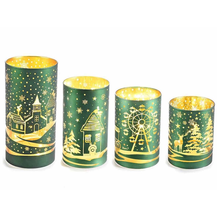 Set 4 candele sticla cu led 10x20.5 cm, 9x16 cm, 9x14 cm, 9 x12 cm