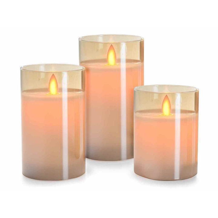 Set 3 candele cu led 7.5x15 cm, 7.5x12.5 cm, 7.5x10 cm