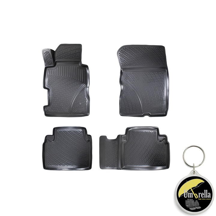 Set 4 covorase auto cauciuc tip tavita Premium Line 3D pentru HONDA CIVIC SEDAN VIII 2005-2011 si breloc Umbrella