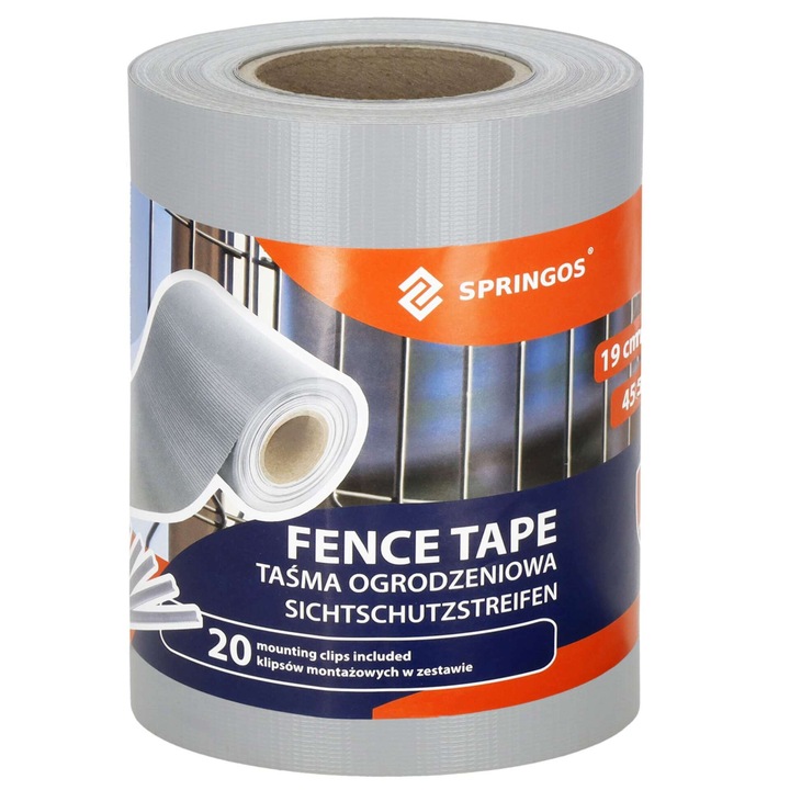 Springos Fn0002 világosszürke kerítésszalag 19cmx35m 450g/m2 20 db klipsz