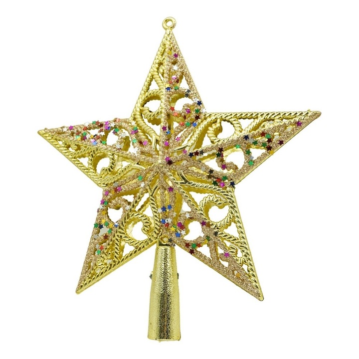 Varf decorativ de brad, Auriu/ Roz, in forma de Stea, design spiralat, din Plastic, 19 cm x 21 cm, Interior/Exterior, toolsy