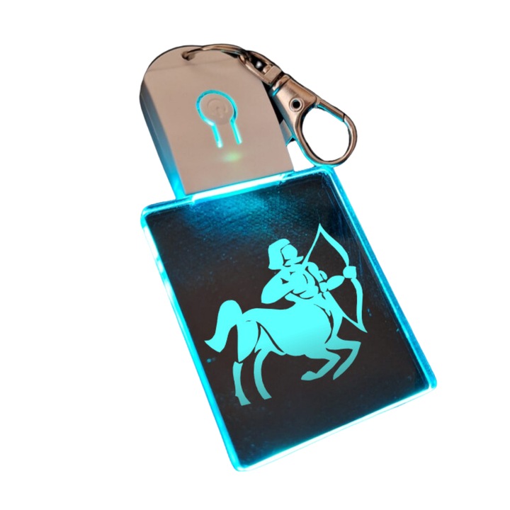 Breloc cu LED din acril - Zodia Sagetator-v1, horoscop cu baterie, multicolor