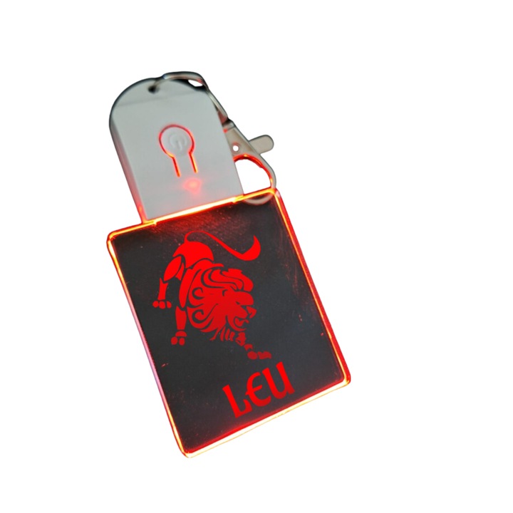 Breloc cu LED din acril - Zodia Leu-v2, horoscop cu baterie, multicolor