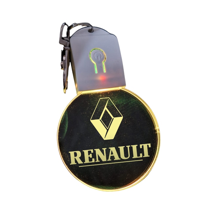 Breloc cu LED din acril - Renault auto cu baterie, rotund, multicolor