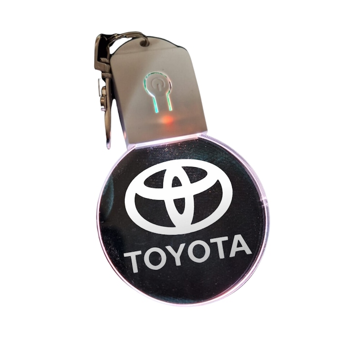 Akril LED kulcstartó - Toyota autó akkumulátorral, kerek, tarka