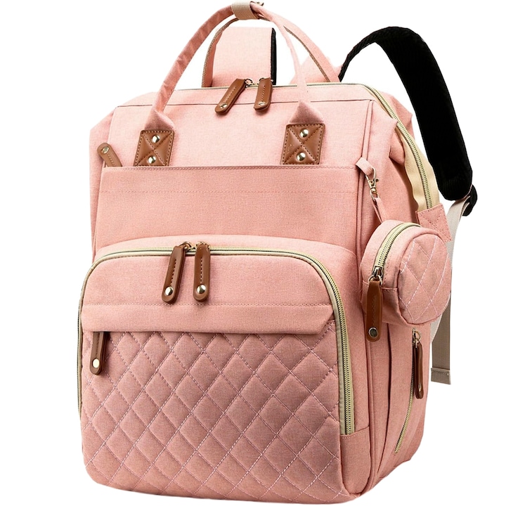 Quasar & Co. Baba Hátizsák, Anyukáknak, Válltáska/Babakocsi Táska, USB-vel A Telefonhoz, 40 x 30 x 14 cm, korall