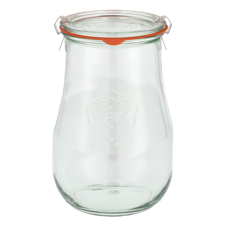 Set 4 borcane cu capace, Weck, Sticla, 1750 ml, Transparent