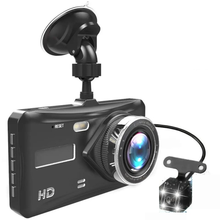 Комплект двойна камера Full HD за кола BlackBox®, LCD екран, 3 инча по диагонал, Full HD, Резолюция 1080p, 120 FOV, G сензор, Сензор за движение, Цикличен запис, Поддържа MicroSD карта