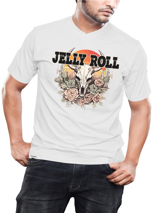 Tricou barbati, Motrix, V-neck - Jelly roll, Alb