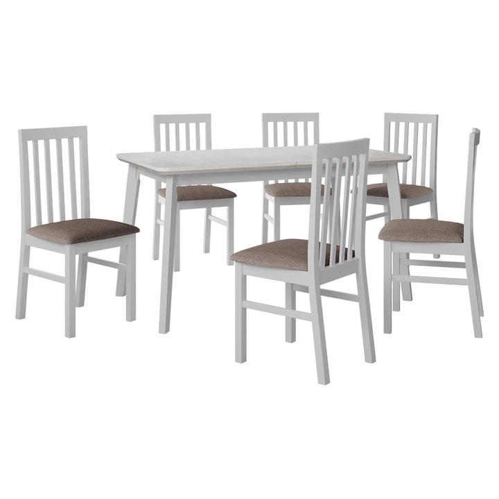 Set mobila bucatarie AL016, Masa extensibila Harry 80 x 140/180 VII cu 6x Scaun Figaro I, MIRJAN24, alb / maro