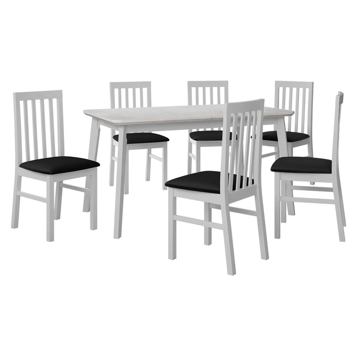 Set mobila bucatarie AL016, Masa extensibila Harry 80 x 140/180 VII cu 6x Scaun Figaro I, MIRJAN24, alb / negru