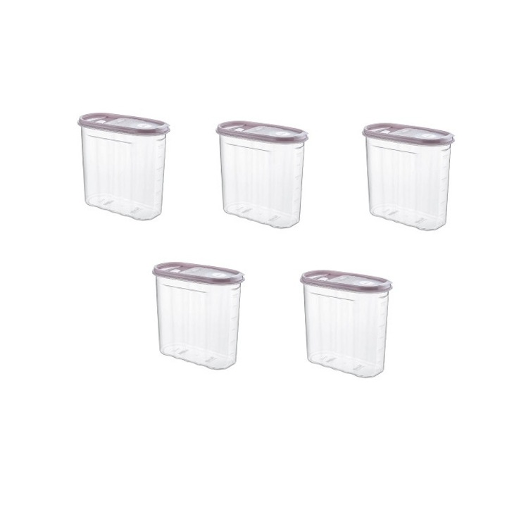Set 5 Cutii pentru alimente din plastic cu capac colorat, Tuffex, TP380