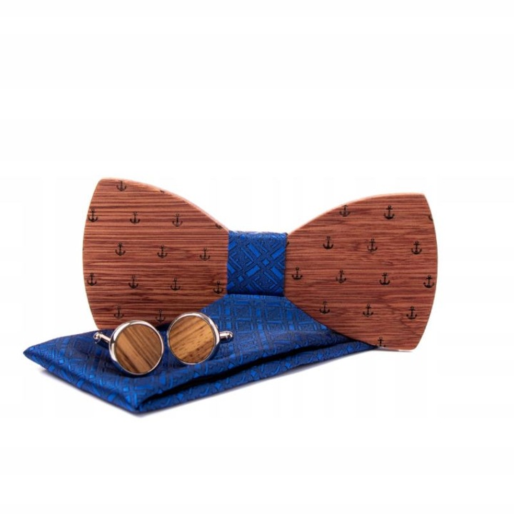 Papion din lemn barbati elegant modern albastru batista set cadou pentru el accesoriu stilat costum nunta eleganta lemn handmade moda clasica stil unic accesorii pentru barbat in cutie premium rafinat casual