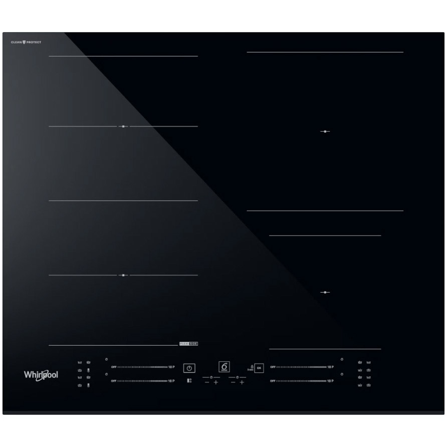 Plita incorporabila Whirlpool WF S5060 CPBF, Inductie, 4 zone de gatit, ChefControl, FlexiSide, 60 cm, Negru