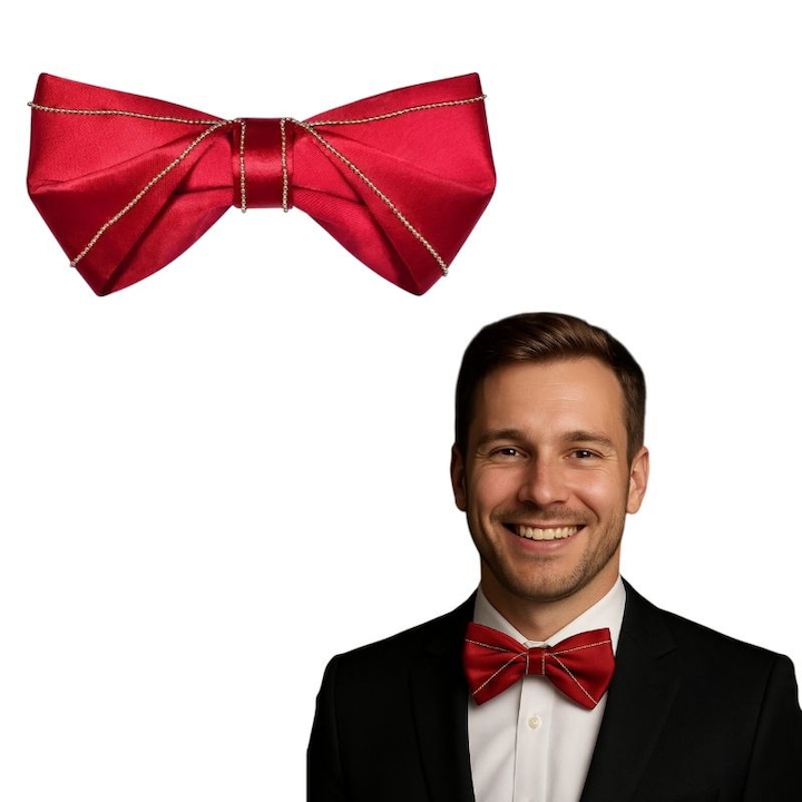 Papion Barbati Rosu cu Perle Elegant de Lux Original pentru Costum Camasa Eveniment Petrecere Nunta Bal Cadou Barbat Stil Modern Papion de Ocazie Nou Design Accesoriu Fashion