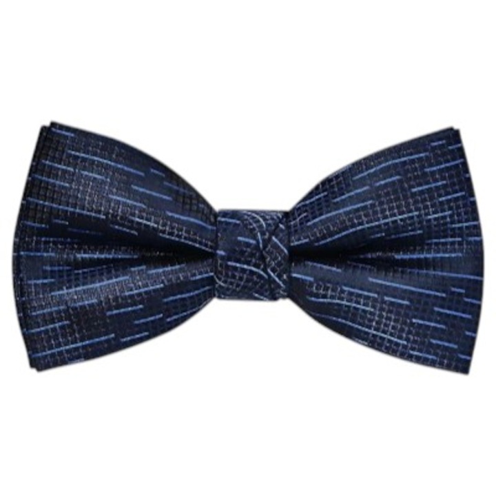 Мъжка папийонка, Модерен мъж, Десен на райе, Коприна, 11,5 см x 6,5 см, Тъмно син