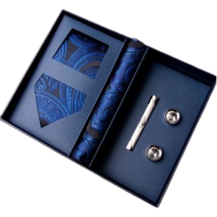 Set cadou barbati, MODERN MAN, cravata, batista, butoni, multicolor, 7x145cm, 25x25cm, 6cm, 1,5x1,5cm