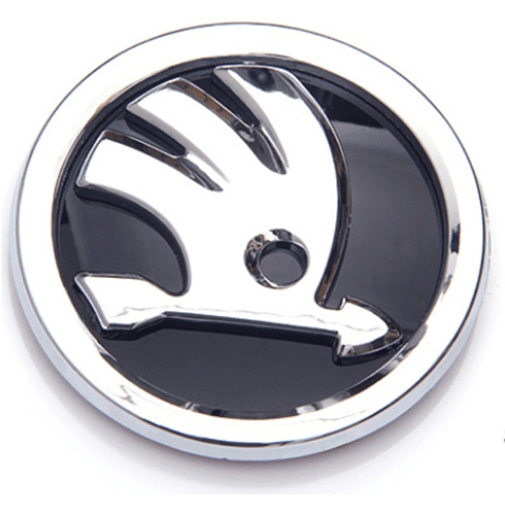 Első motorháztető embléma 90mm öntapadós kompatibilis Skoda Fabia, Superb, Octavia, Rapid, Yeti, kód 32D853621A, ezüst