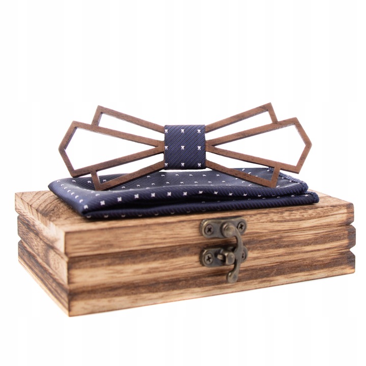 Set papion/batista buzunar, Modern Man, Lemn/Textil, 12x5/22x22 cm, Multicolor