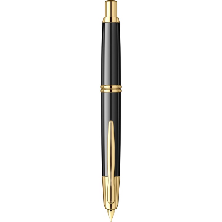 Stilou Pilot Capless Gold Trims Black GT, penita 18K