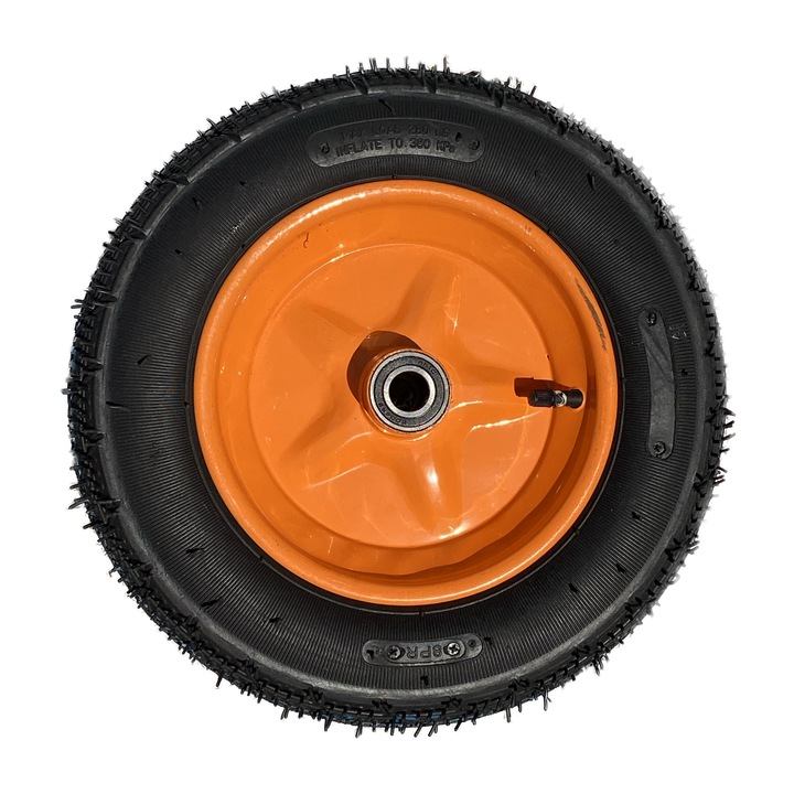 Roata roaba cu camera 3.50-8, Max. 280 Kg, 8PR, janta metalica cu rulment 6004RS, diametru intern rulment 20mm