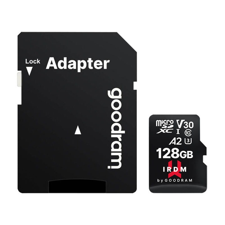 Карта памет microSD комплект/адаптер, GoodRam, IRDM, 128GB, V30, UHS-I U3