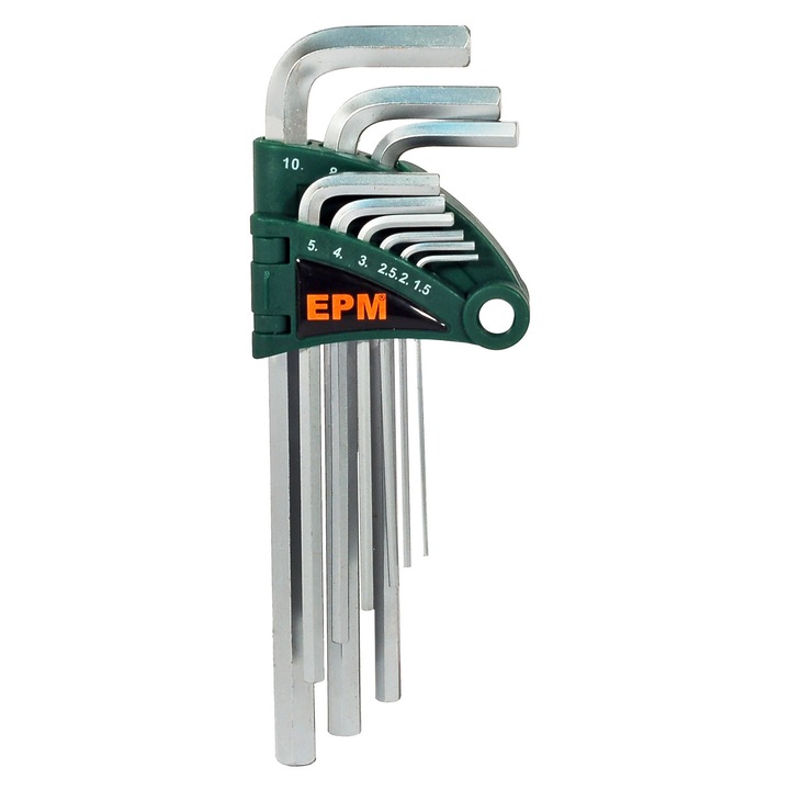 Set chei imbus HEX tip L 9 bucati, otel crom-vanadiu, dimensiuni 1,5x10mm