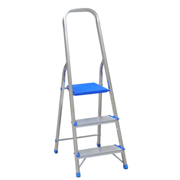 Drabex létra, 130 cm, 2 lépcső + platform, alumínium, ezüst/kék