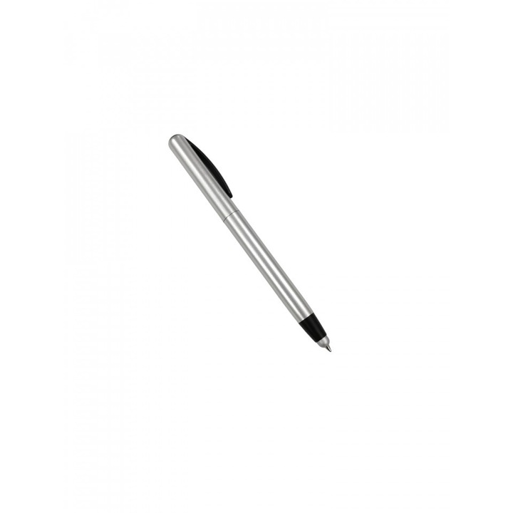 Stylus pen cu pix, model Clasic, din material plastic, Argintiu/Negru