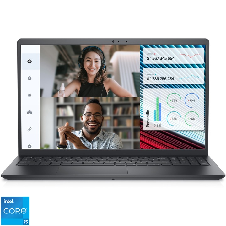 Лаптоп Dell Vostro 3520, Intel® Core™ i5-1235U, 15.6", Full HD, 16GB, 512GB SSD, Intel® Iris® Xe Graphics, Ubuntu, Carbon Black
