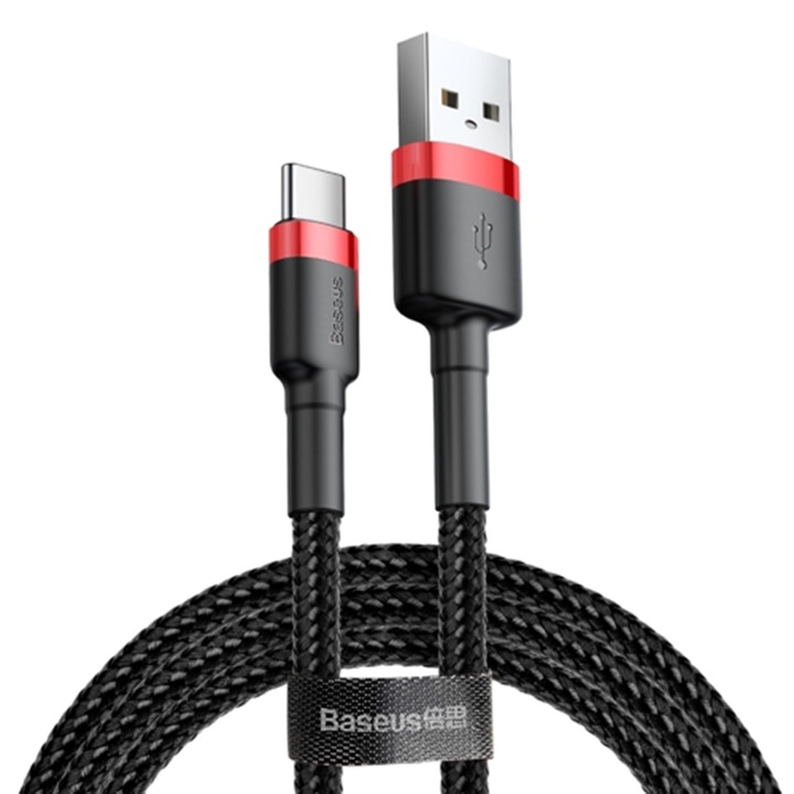 Cablu Incarcare si Transfer Date USB Type-C, Aluminiu, 3A, 0.5m, C45, Negru/Red