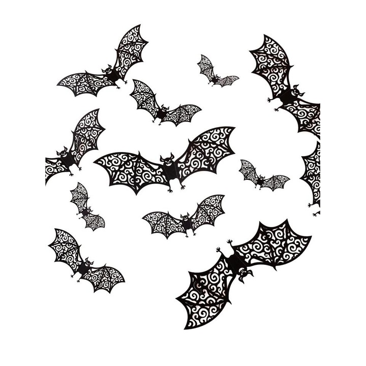 Set 12 Stickere 3D Autocolante Decorative, It's Party Time, Model Liliac, Tematica Halloween, 4 dimensiuni