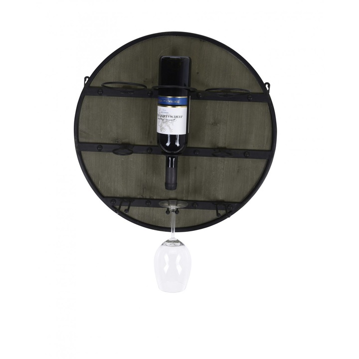 3 borosüveg és pohár tárolására alkalmas Home&Styling Collection, fém/fa, 50x13.5 cm, fekete/barna