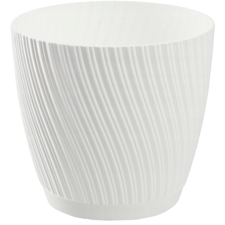 Ghiveci rotund cu suport, Kadax, Plastic, 19cm, Alb