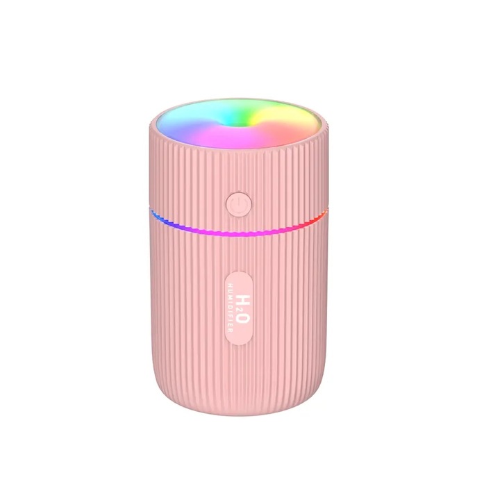 USB Bubble légpárásító, aromaterápiás diffúzorral és 7 színű LED-del, 2 permetezési mód otthoni, irodai és autós, 220 ml, rózsaszín