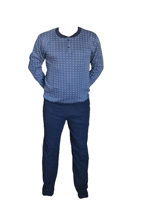 Férfi pizsama, Granchio, interlock pamut, gyémánt mintás, kék színű, L-es méret