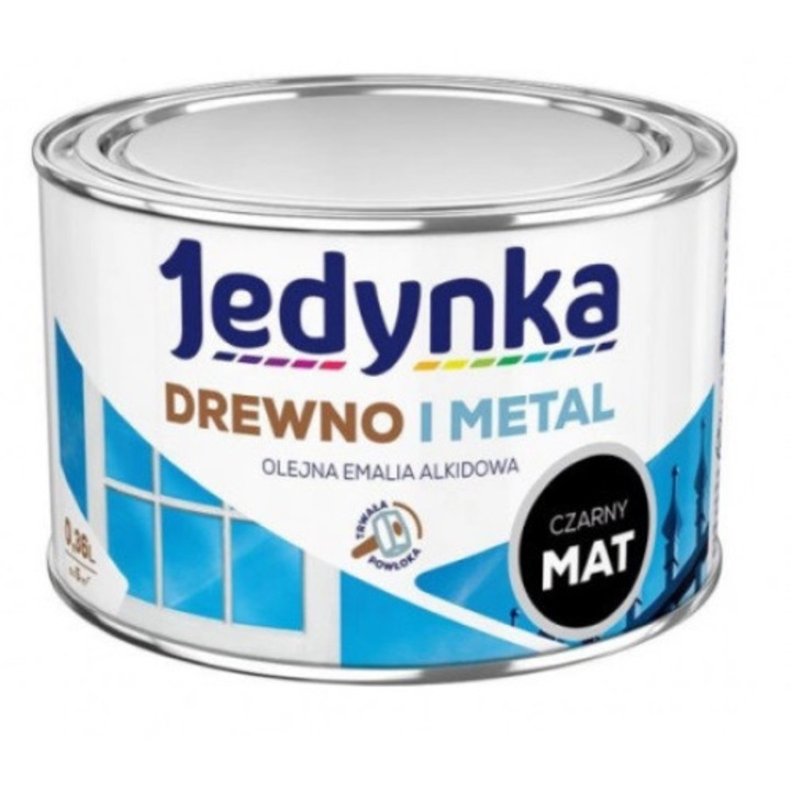 Email alchidic pentru lemn/metal, Jedynka, Negru mat, 0.36L