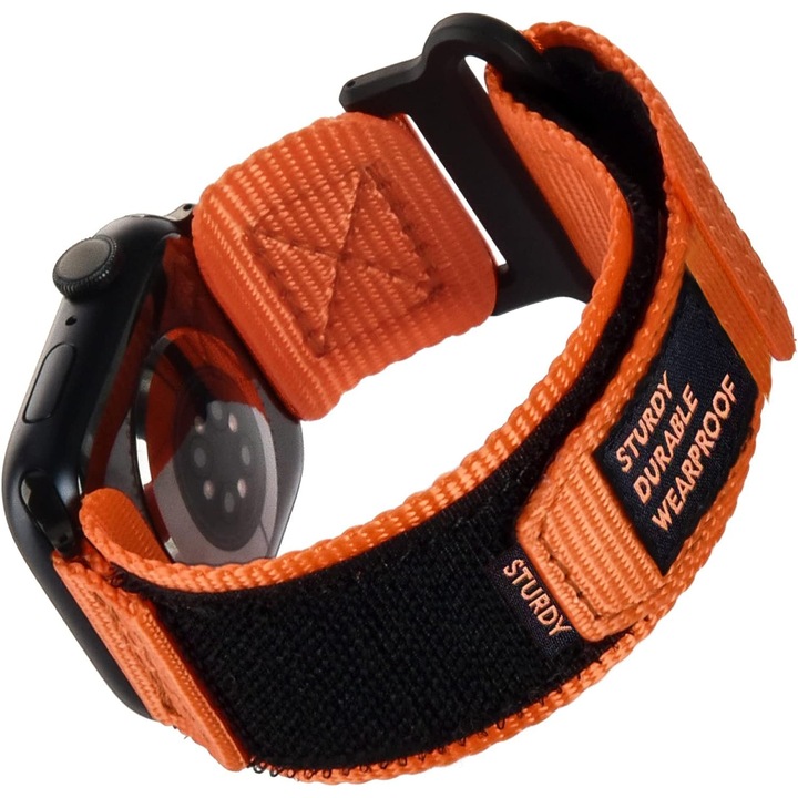 Curea smartwatch, Matcheasy, Nylon, Sport, Compatibila cu Apple Watch 46/45/44/42/49 mm, Portocaliu